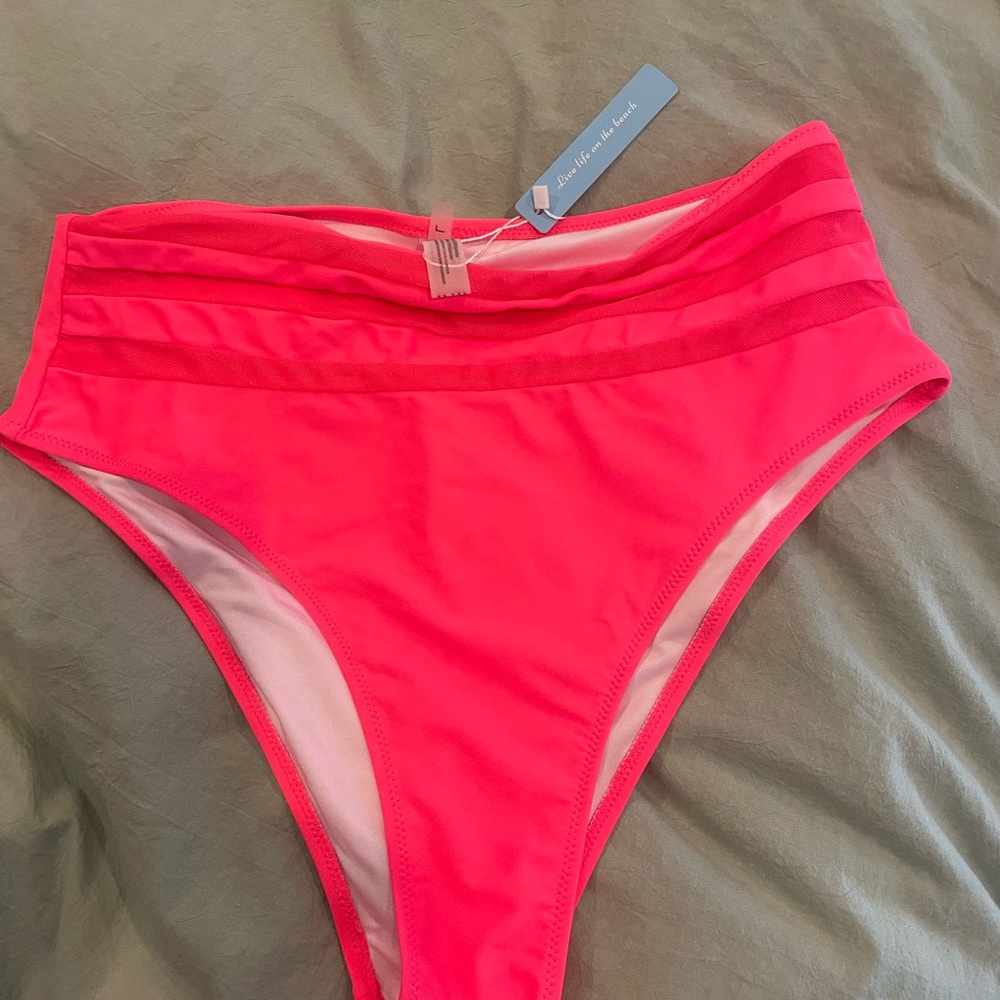 Brand new with tags high waisted hot pink swim bottoms. Size large!